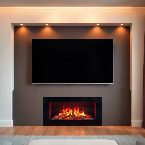 Ściana telewizyjna z kominkiem elektrycznym