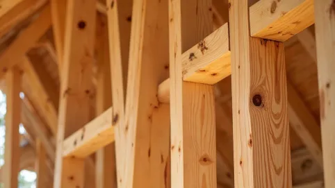 ściana z belek drewnianych