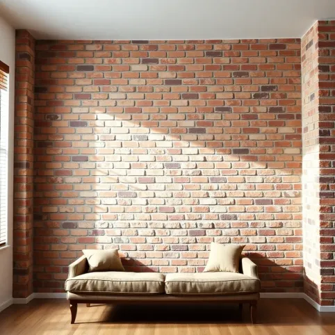 Ściana z cegły w salonie