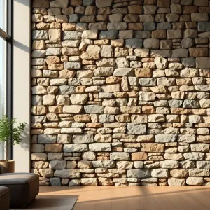 Ściana z kamienia dekoracyjnego w salonie
