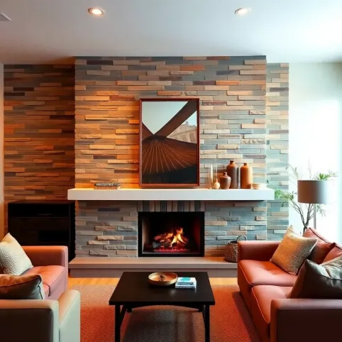 Ściana z kominkiem w salonie