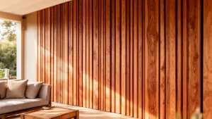 ściana z listewek drewnianych