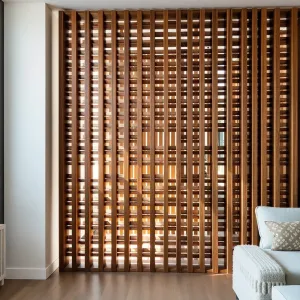 Ścianka działowa z drewnianych listew