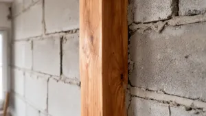 Słup drewniany w ścianie działowej