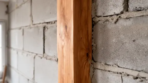 Słup drewniany w ścianie działowej