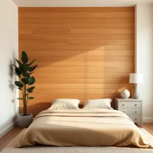 Sypialnia z drewnem na ścianie