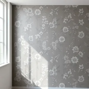 Szara tapeta w kwiaty