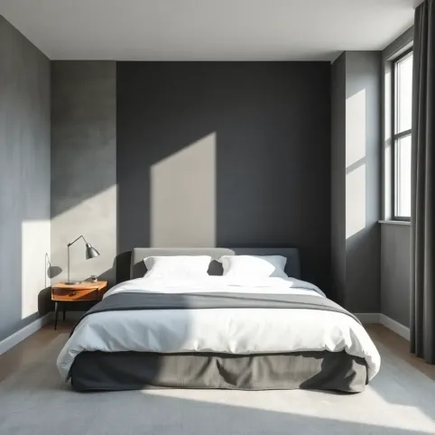 Szare ściany w sypialni