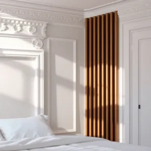 Sztukateria i lamele w sypialni