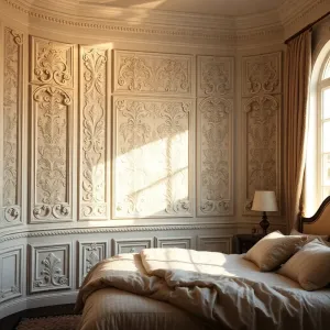 Sztukaterią i tapeta w sypialni