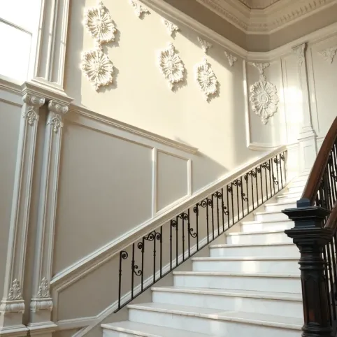 Sztukateria na ścianie przy schodach