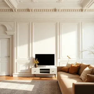 Sztukateria na ścianie w salonie