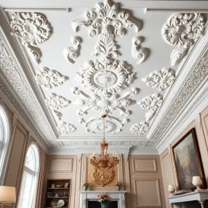 Sztukateria na suficie w salonie