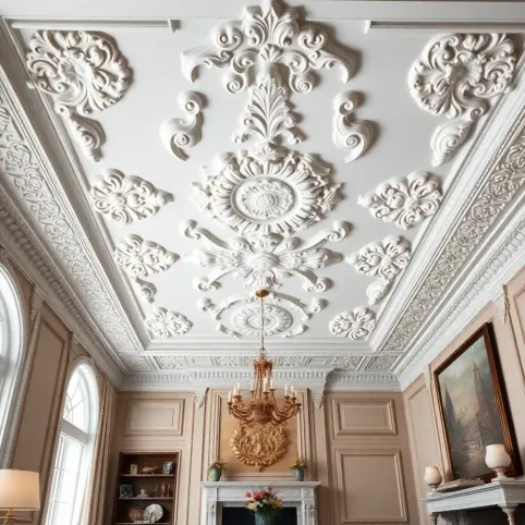 Sztukateria na suficie w salonie