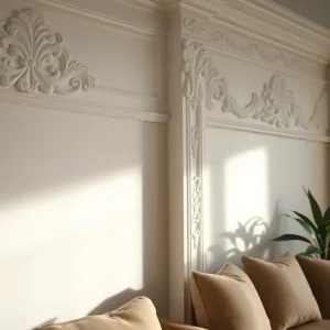 Sztukateria w salonie na ścianie