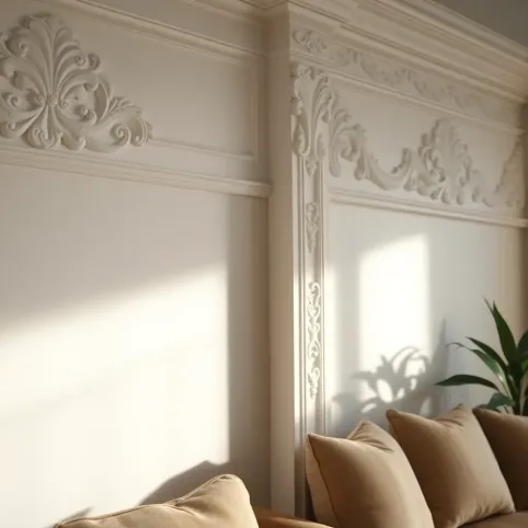 Sztukateria w salonie na ścianie