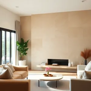 Trawertyn na ścianie w salonie