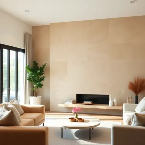 Trawertyn na ścianie w salonie