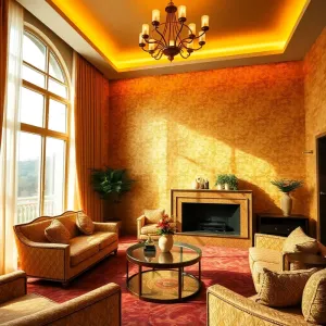 Złota tapeta w salonie