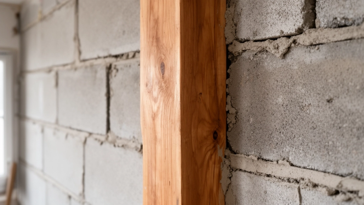 Słup drewniany w ścianie działowej