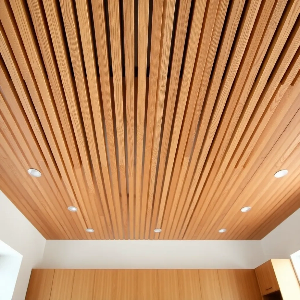 Sufit z lameli drewnianych
