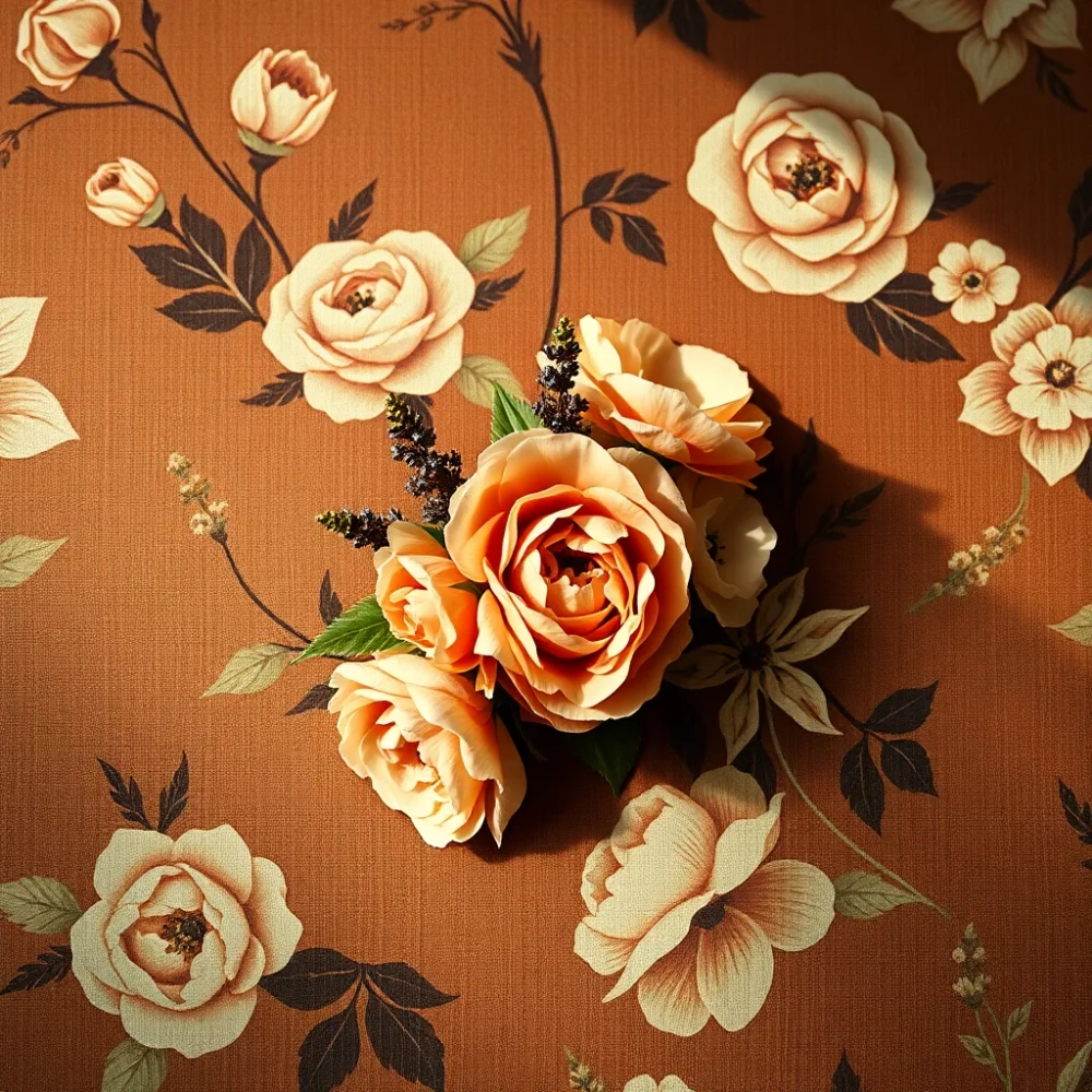 Tapeta brązowa w kwiaty