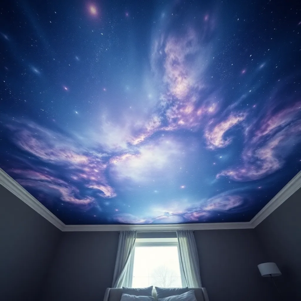 Tapeta na suficie w sypialni