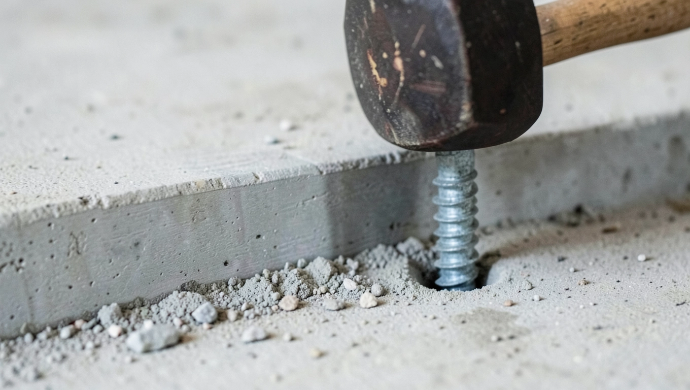 Wbijanie kołków plastikowych w podłogę pod listwę progową