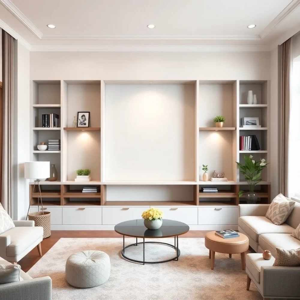 Zabudowa ściany w salonie inspiracje