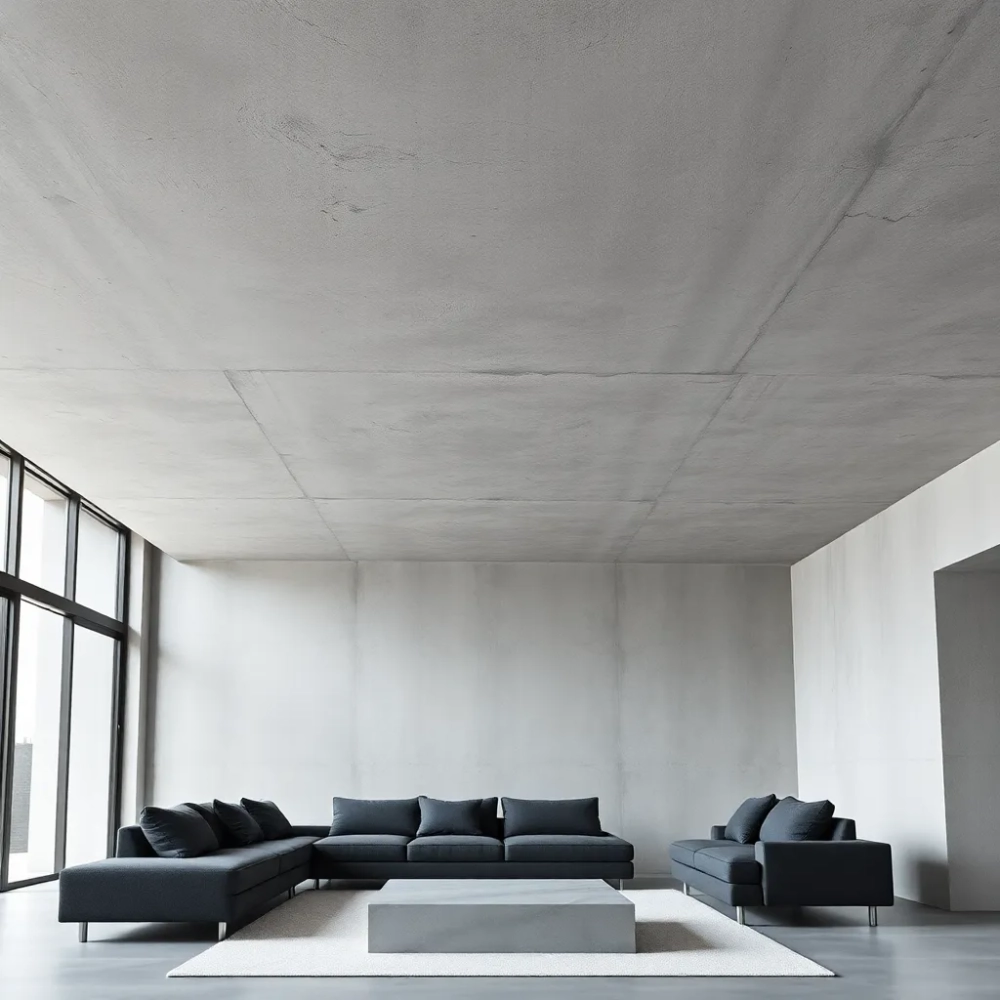Betonowy sufit w salonie